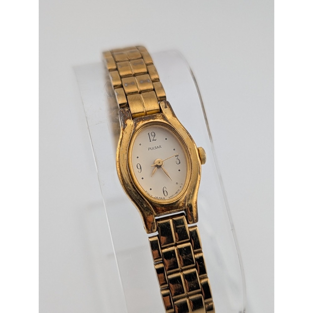Vintage Pulsar Womens Watch 17mm Gold Tone Bracelet V401-5610 New Battery 6.25"
